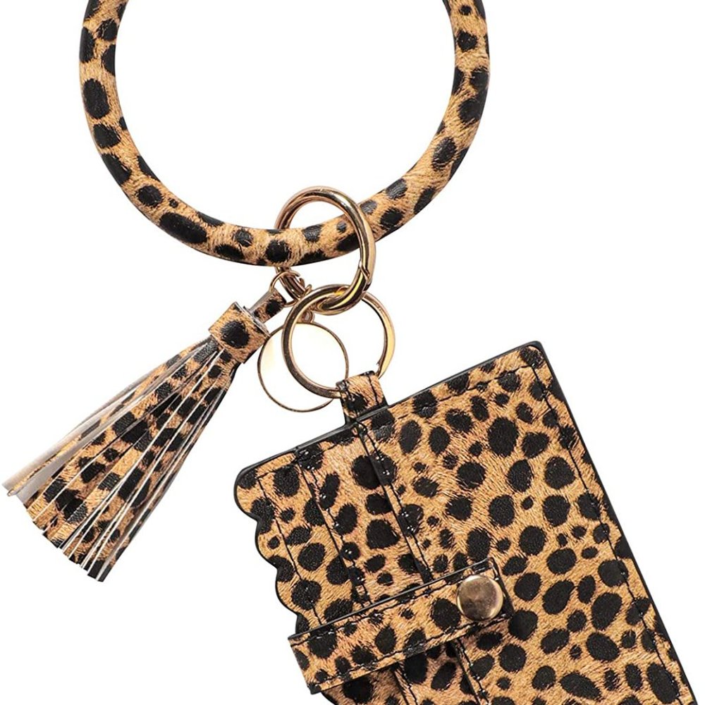 Leopard Bracelet Keychain Card Holder Leather - Picture 2 of 8